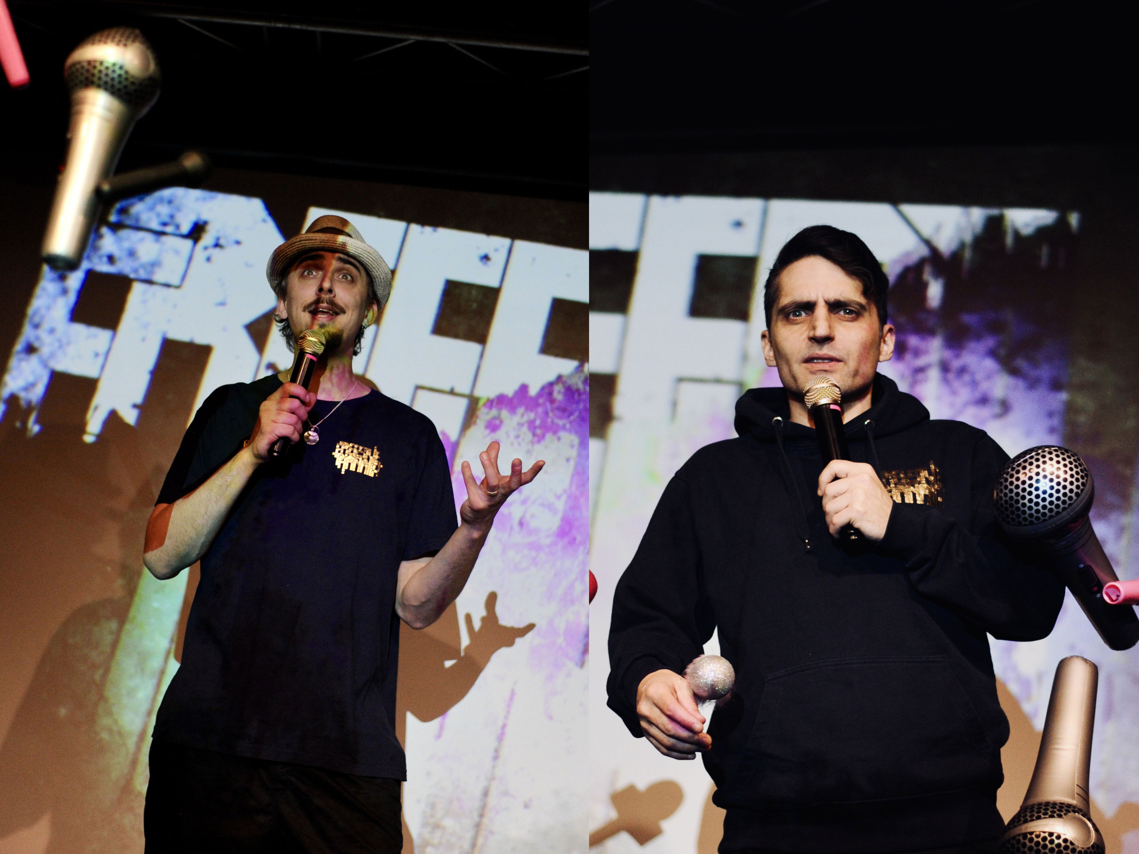 Två män in action på scenen.